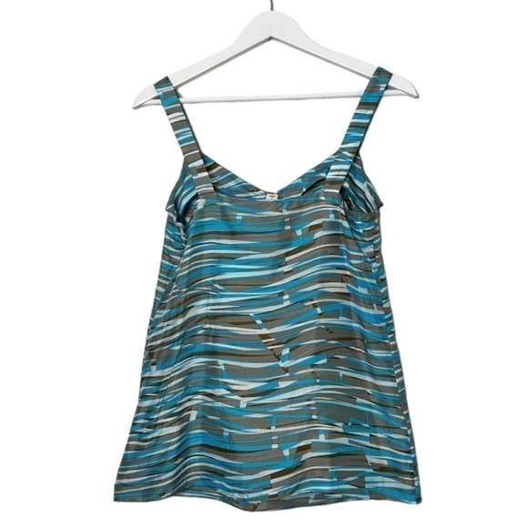 Banana Republic Silk Ruffle Front Tank Top Teal‎ Brown Grey Women’s Size 2 - Picture 2 of 9